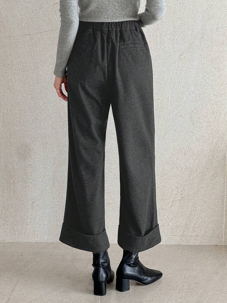 Women Solid Color Pocketed Casual Drawstring Ankle Length Pants