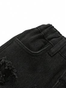 SHEIN Jonge jongens modieuze versleten gescheurde gerafeld patchwork losse pasvorm baggy zwarte jeans, vrijetijds- en veelzijdige voor kinderen herfst/winter outdoor kleding outfits