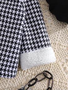 SHEIN Babygirl Autumn/Winter Houndstooth Fleece Jacket Coat Skirt Hat 3pcs Set - Black and White - View 6