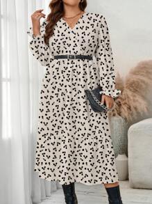 Glamance Mari Primo studio Women Multicolor Plus Size Dresses Long Sleeve V Neck Casual All Over Print,Plain Summer Outfits For Women Summer Dress For Women Sundress For Women Vacation Dress Going Out - Multicolor - View 1