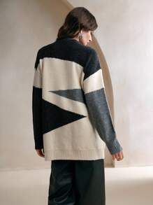 Anewsta Autumn/Winter Rhinestone Contrast Color Patchwork Knitted Loose Elegant Casual Christmas Sweater  Fall Outfit