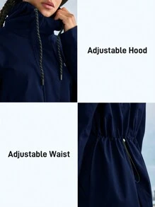 In My Nature Women Letter Print Zip-Up Drawstring Hooded Waterproof Windbreaker Raincoat, For Outdoor