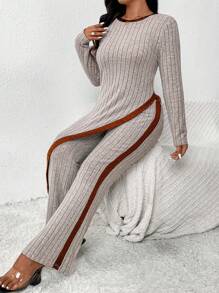 SHEIN Frenchy Plus Size Asymmetrical Hem Elegant Knit 2 Pieces Set For Women