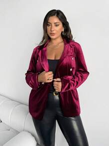 SHEIN Clasi Chaqueta blazer elegante con cuello de botón de terciopelo talla grande para mujer, ropa de Navidad