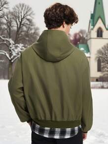 Manfinity VCAY Men's Fashion Casual Woven Short Stand Collar Zip Up Long Sleeve Jacket, For Fall Winter