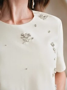 Anewsta Set de 2 piezas Top y pantalones cortos elegantes con bordado de flores y cuentas