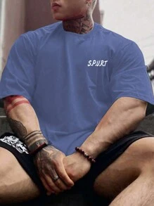 Gym Rark Manfinity Fitness 男友风男式字母图案运动 T 恤健身上衣基本款 T 恤 男友风图案男式 T 恤 男友风男式慢跑裤 - 藍色 - 查看 3