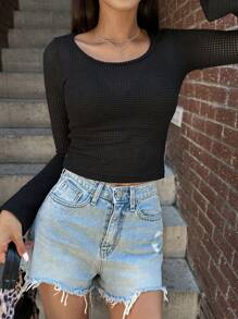 DAZY 1pc Solid Color Textured Slim Fit Long Sleeve T-Shirt, Casual And Versatile, Spring And Autumn - Multicolor - View 6