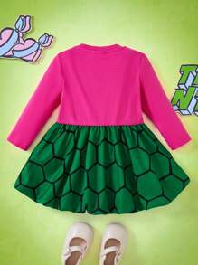 TEENAGE MUTANT NINJA TURTLES | SHEIN Baby Girl Casual Cartoon Print Flare Hem Dress, Suitable For Winter And Autumn, For Christmas And Baby Shower Autumn And Winter - Pink - View 2