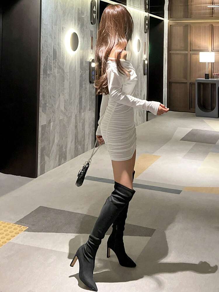how to stretch a linen dress Women Party Club Outfits Silver Sexy Solid Patchwork O Neck Sleeveless Two Piece Dress Sets(M)