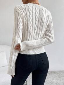 SHEIN PETITE Autumn/Winter Casual Letter Embroidered Fitted Sweater - Beige - View 2