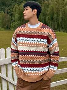 DAZY Men's Geo Pattern Casual Knit Sweater, Fall Autumn/Winter, Suitable For Thanksgiving