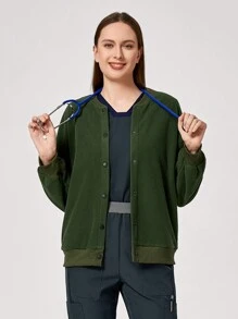 Scrubzie Toamnă și iarnă Jachetă pentru femei pentru uniformă multifuncțională pentru scrub, dublă examinare a sănătății Uniforme chirurgicale Jachetă pentru femei Uniforme de lucru pentru îngrijirea animalelor de companie Jachetă pentru nutriționist pentru lucru în laborator Jachetă de lucru funcțională cu mai multe buzunare, guler plus nasturi pentru purtare și scoatere ușoară