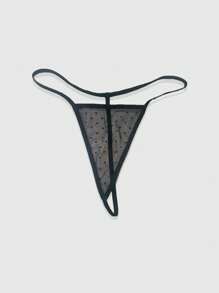 ROMWE Goth 女式哥特式珍珠十字撞色双层薄纱下摆性感内衣套装 - 黑色 - 查看 2