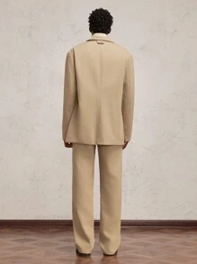 AKNOTIC Business Casual 2pcs Men's Tailored Lapel Collar Jacket & Pants Suit Set - Khaki - View 3