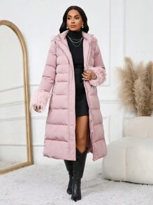 SHEIN Lady Chaqueta acolchada de algodón rosa para mujer con diseño de parches acolchados esponjosos, elegante, cálida y cortavientos. Chaqueta acolchada de invierno para mujer, ropa de mujer, abrigo de mujer. - Rosa - Ver 8