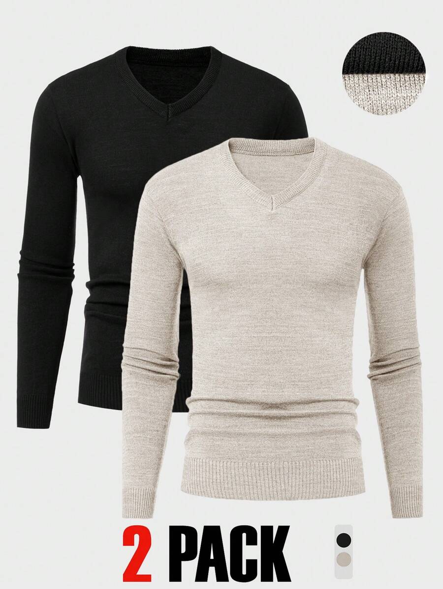 EURMUSE Men 2pcs Pack Solid Slim Fit Sweater - Multicolor - View 1