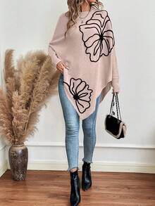 SHEIN LUNE Áo len dài tay thường ngày họa tiết hoa viền bất đối xứng cho nữ - Hồng - Xem 5