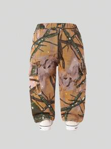 Baby Boy Casual Street Fashion Personalized Retro Printed Washed Denim Jeans - Camel - View 2