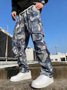 Manfinity LEGND Manfinity Plus Size Męskie Streetwear All Over Print Flap Pocket Loose Fit Proste Spodnie Cargo Camo Cargo Spodnie