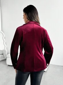SHEIN Clasi Chaqueta blazer elegante con cuello de botón de terciopelo talla grande para mujer, ropa de Navidad