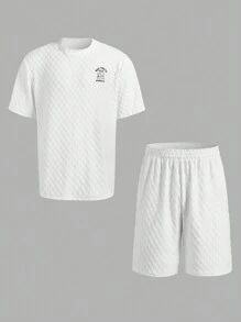 Gym Rark Boyfriend Style Men Letter Print Short Sleeve Shorts Sportswear Set Gym Set Workout Set - White - View 8