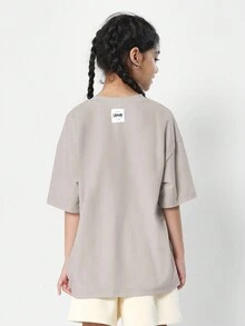 SUMWON Áo thun tay lỡ dáng Regular Fit Essential dành cho bé gái tuổi mới lớn - Màu Xám nhạt - Xem 2