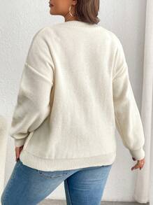 Calvaya Plus Size Women's Solid Color Knitted Long Sleeve Pullover Sweater, For Winter Fall Autumn - Beige - View 2