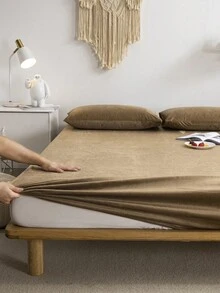 3 件套天鹅绒床笠套装，休闲家居必需品 - 咖啡棕 - 查看 2