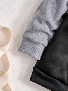 2 件套年轻男孩休闲字母印花拼布连帽衫和运动裤套装，适合秋冬季 - 彩色 - 查看 4