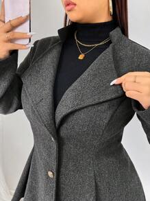 Calvaya Plus Size Elegancki Jednorzędowy Płaszcz Z Marszczoną Talią, Na Jesienną Porę