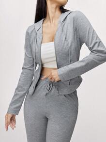 Mulvari Conjunto informal de 2 piezas con sudadera con capucha con cremallera de unicolor y pantalón largo, para otoño