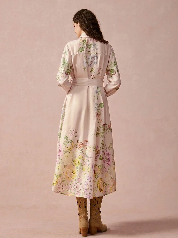 New Autumn Winter Products ,Women Romantic Floral Printed Lapel Front Button Elegant Lantern Long Sleeve Dress,Fall Winter Women's Clothing,Winter Dress,Elegant Dresses,Long Sleeve Dress