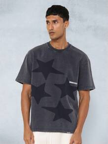 SUMWON Washed Crop Fit Tee With Star Graphic - Grey - View 1