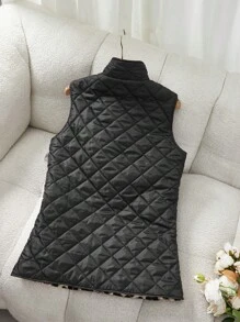 SHEIN Clasi Chaleco/Chaqueta acolchada de algodón reversible con estampado de leopardo y negro, para otoño/invierno - Multicolor - Ver 9