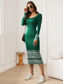 SHEIN LUNE Váy bó dài thể thao phong cách đường phố giản dị dành cho nữ, mùa thu - Màu xanh lá cây đậm - Xem 6