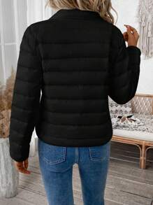 SHEIN LUNE Winter Coat,Women's Lightweight Quilted Puffer Black Jacket With Pockets, Zip Up Stand Collar