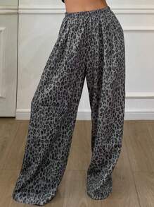 DAZY 豹纹松紧腰宽松阔腿裤女士猎豹印花 - 灰色 - 查看 3
