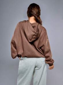 Athîral Women's Letter Pocket Hooded Casual Long Sleeve Sweatshirt Fall/Winter Warm Cold Weather Thermal Brown Color