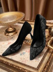 CUCCOO TILAWA Women's Casual Rhinestone Decorated Simple High Heel Pumps