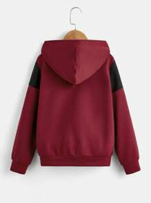 SHEIN Leap Crew Tween Boy字母圖形雙色下肩帽衫&運動褲 - 紅色 - 查看 9