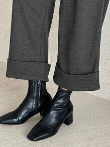 DAZY Women Solid Color Pocketed Casual Drawstring Ankle Length Pants School - Dark Grey - View 7