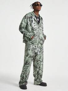 Manfinity VCAY Men Digital Print Loose Knit Long Sleeve Sweatsuit, For Fall Winter - Khaki - View 5