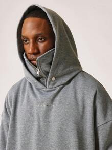 SUMWON Diagonal Zip Masked Hoodie With Face Cover Autumn Winter Streetwear Oversized Comfort Athletic Pullover Kangaroo Pocket Heavy Weight - Dark Grey - View 5