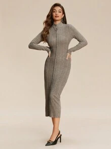 Chiquease Elegant Fashion Knitted Long Sleeve Cardigan Dress Fall Cloth For Women - Khaki - View 4