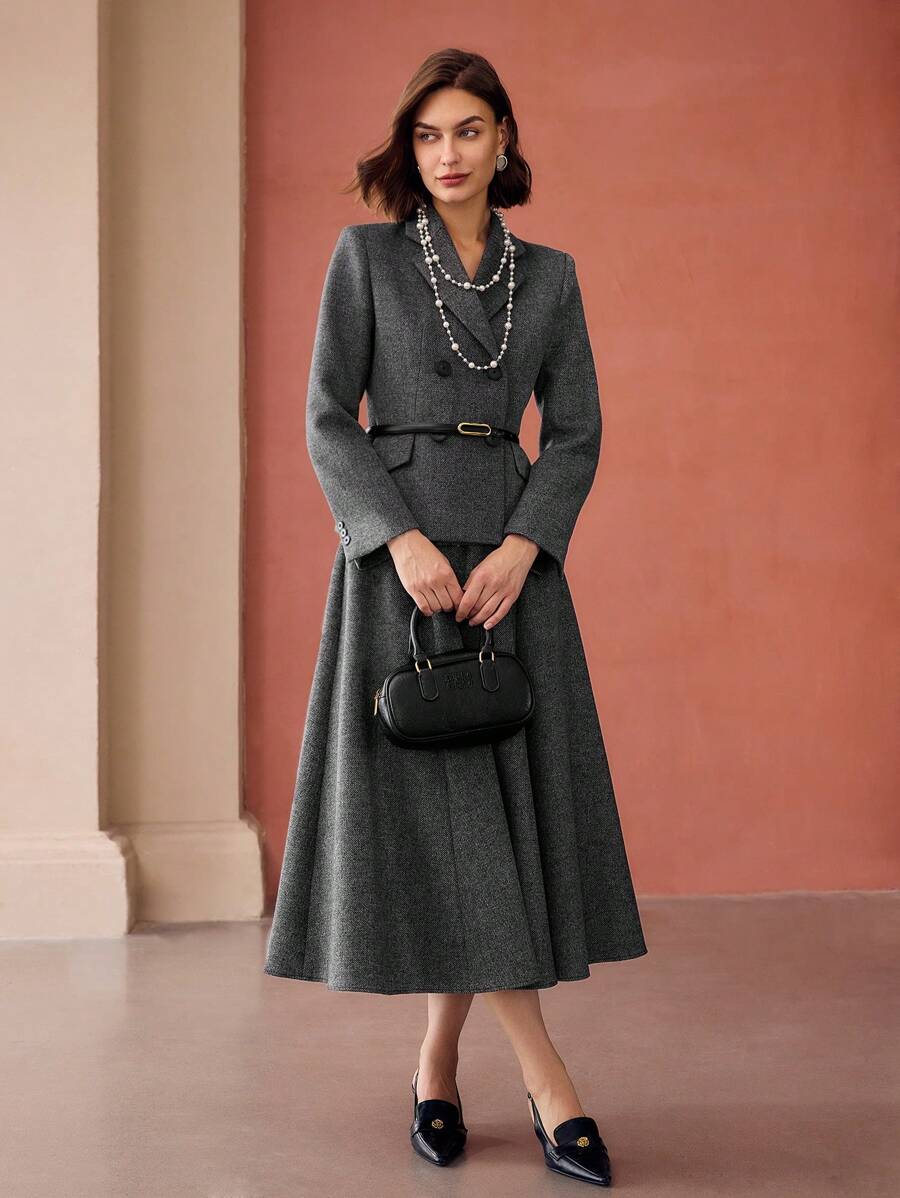 MOTF PREMIUM LAPEL COLLAR FLAP DETAIL DOUBLE BREASTED PLACKET OVERCOAT - Grey - View 1