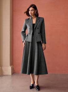 MOTF PREMIUM LAPEL COLLAR FLAP DETAIL DOUBLE BREASTED PLACKET OVERCOAT - Grey - View 5