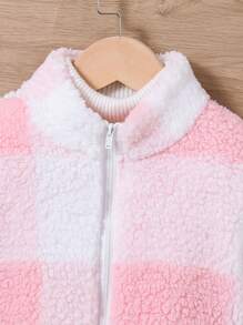 Gestrickte karierte flauschige Jacke mit Kapuze für Kleine Mädchen