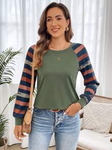 EMERY ROSE Autumn/Winter Women's Contrast Stripe Raglan Sleeve T-Shirt Long Sleeve