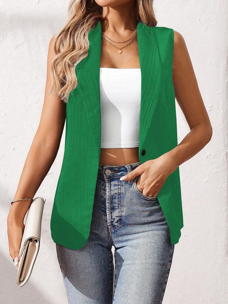 Breezaya Chaleco ligero sin mangas de mujer con cuello de chal y unicolor - Verde - Añade 5